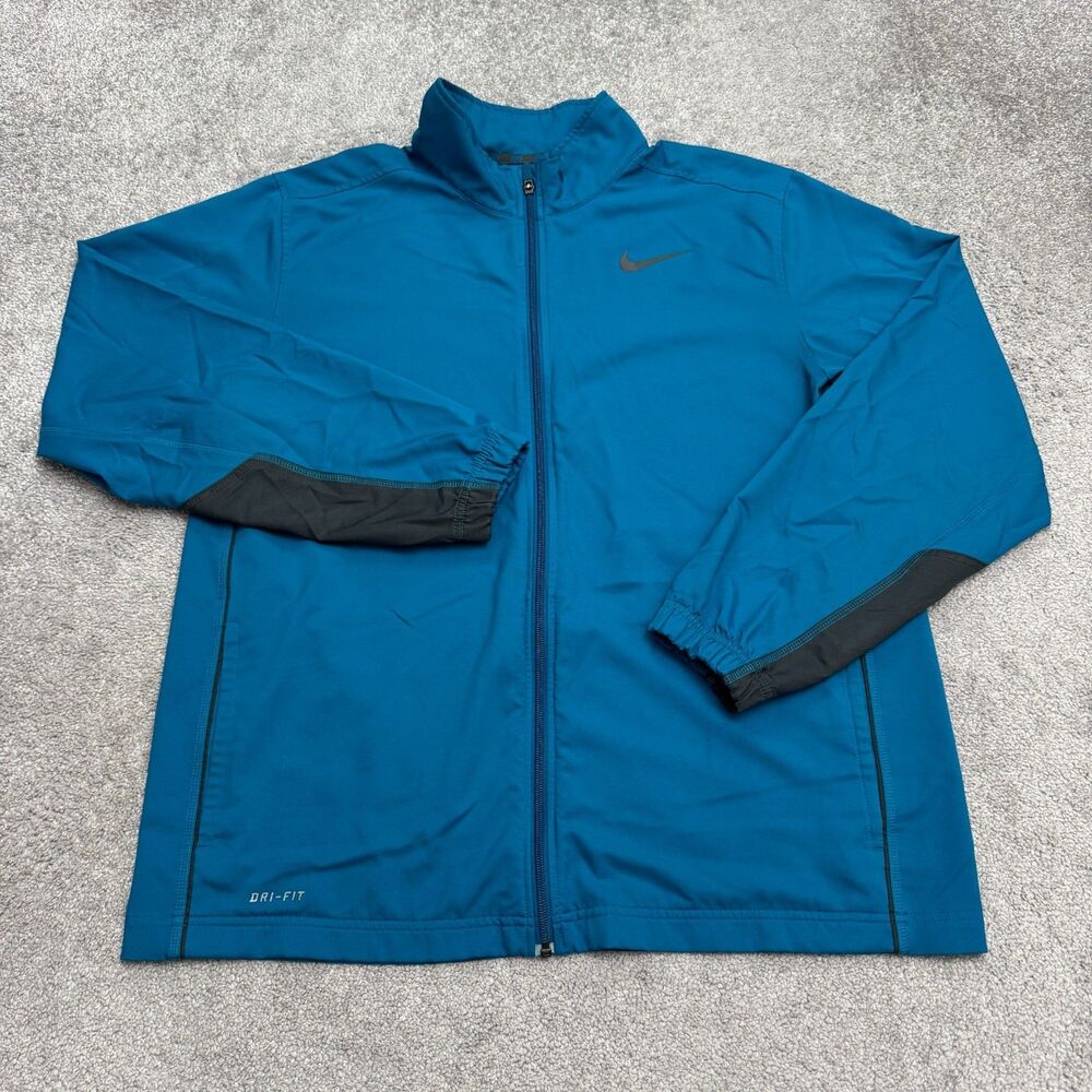 Nike Dri-FIT Full Zip Windbreaker Track Jacket Men XL Blue Running Swoosh Active